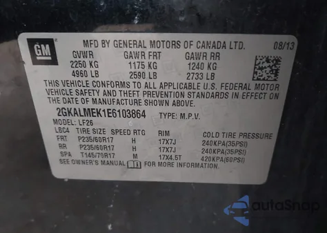 2014 GMC Terrain Sle-1 z USA, uszkodzony, nr VIN 2GKALMEK1E6103864